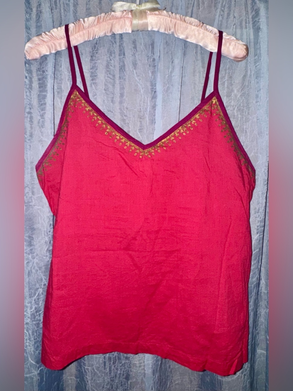 Fabindia 100% Cotton Boho Cami Tank Top Large Dark Berry Red Made in India